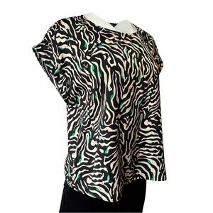 Nine West Black and Green Zebra Print Blouse